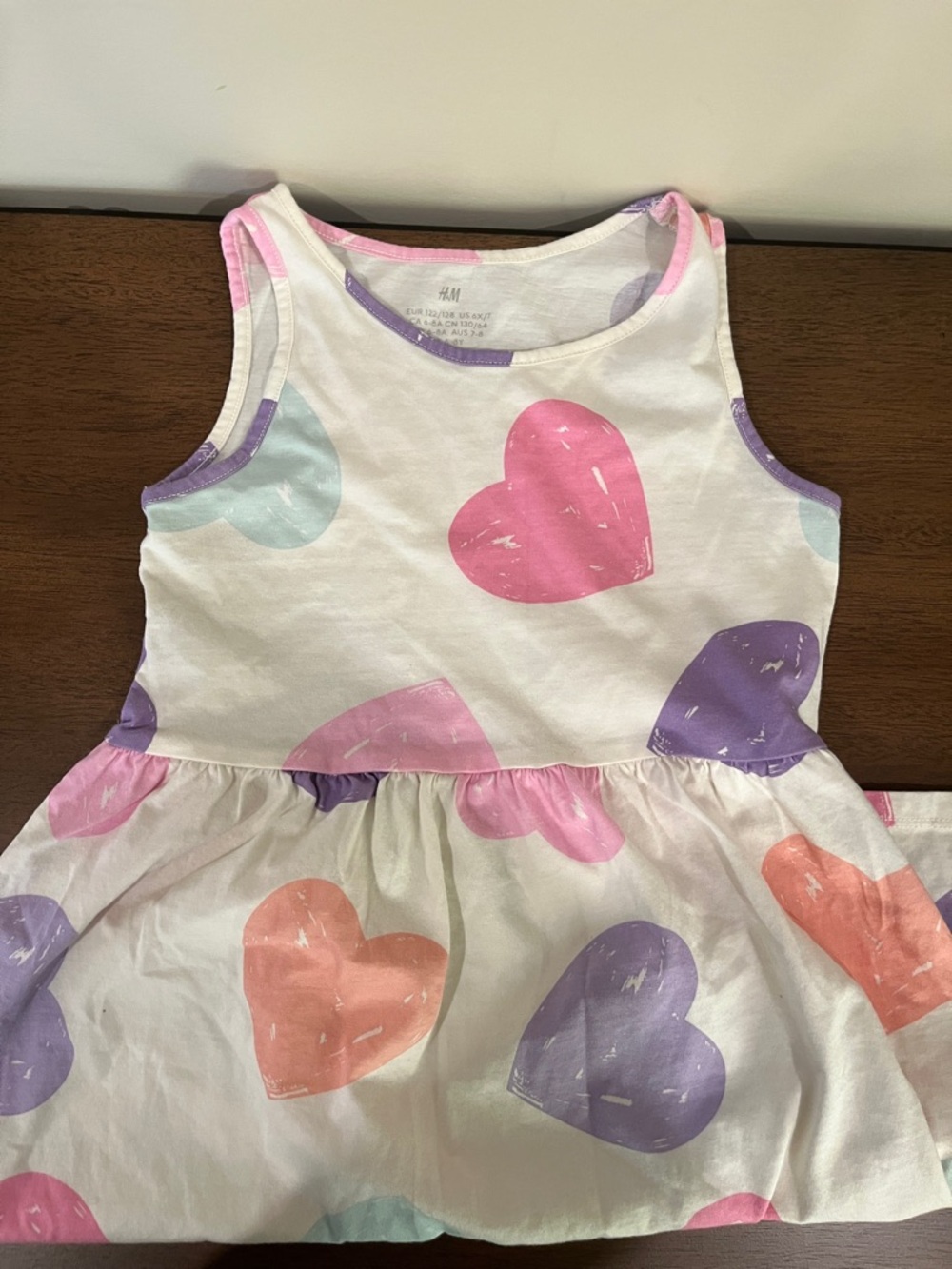 H&M White Tank Dress with Pastel Heart Pattern